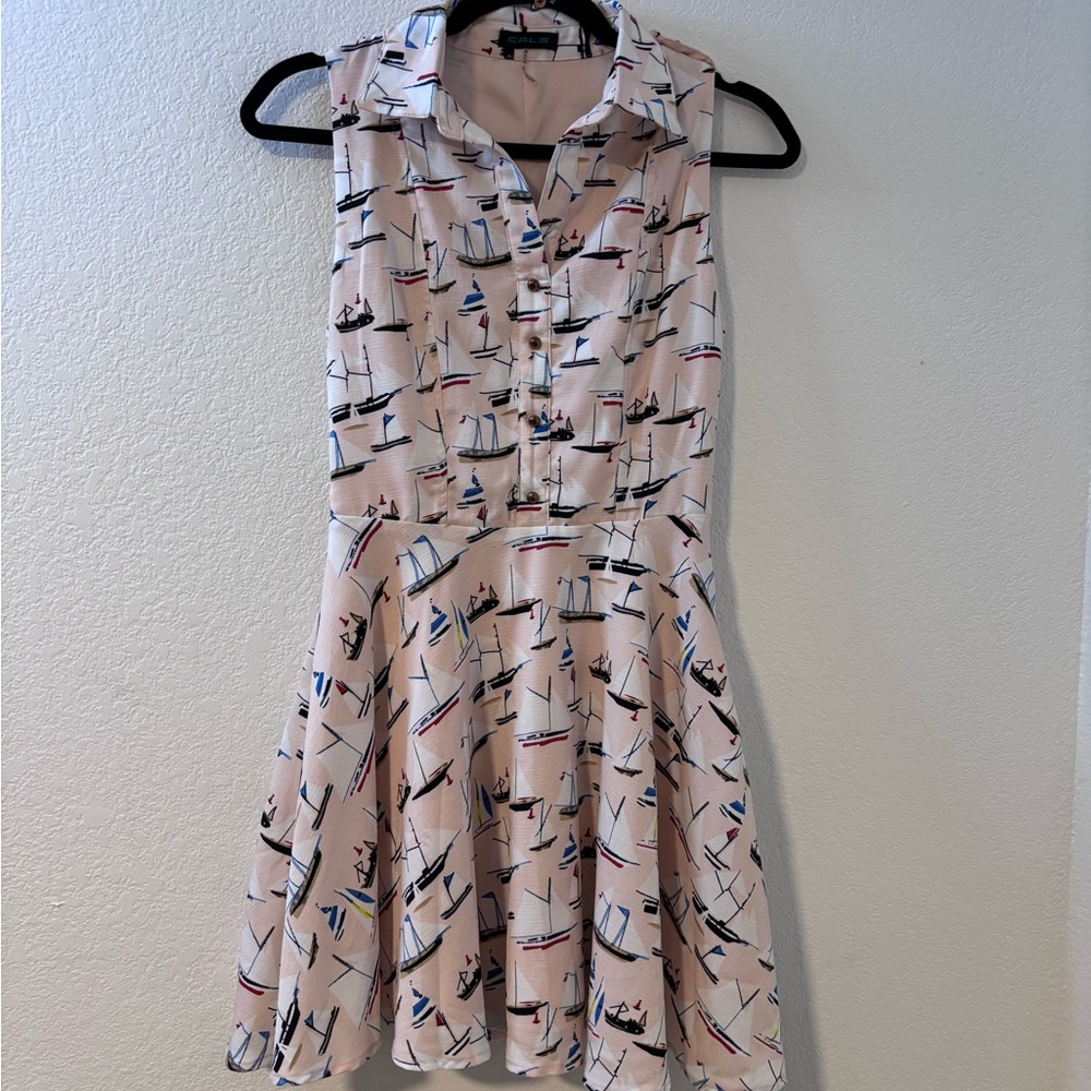 Nautical Sailboat Print Sleeveless Dress by Cals Size XS